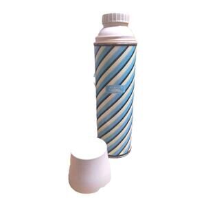 Vintage King Seeley Blue & White Metal Vacuum Sealed Thermos W/ Lid Quart Size